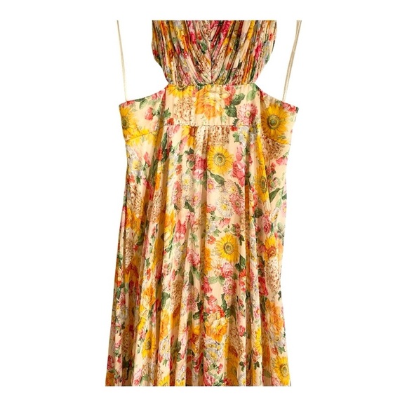 Leena for MacDuggal Floral Tie Back Maxi Gown Waist Cutouts in Chiffon Size 10 - Picture 7 of 11